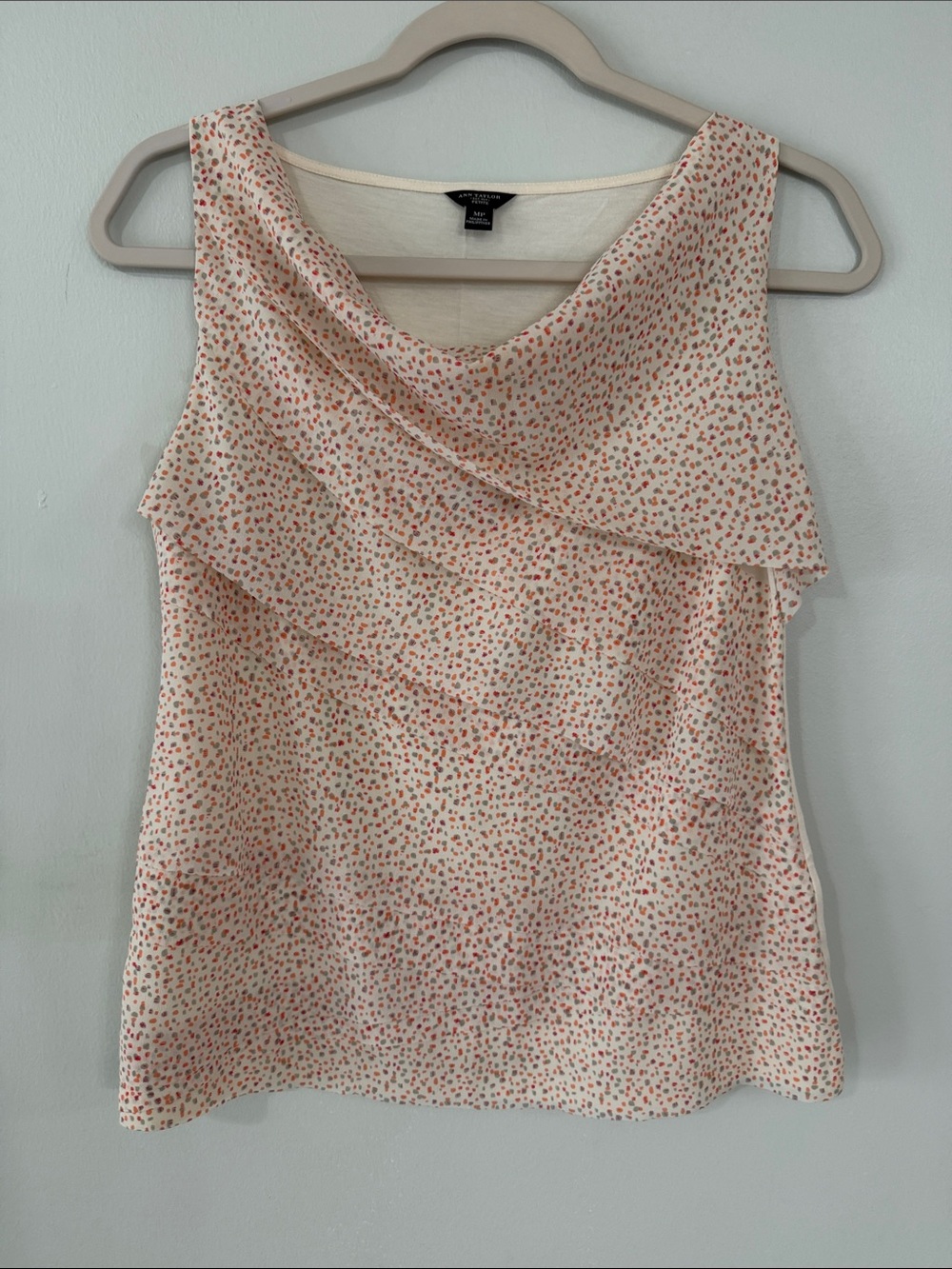 Ann Taylor Cream Sleeveless Ruffle Floral Camisole with Orange Accents